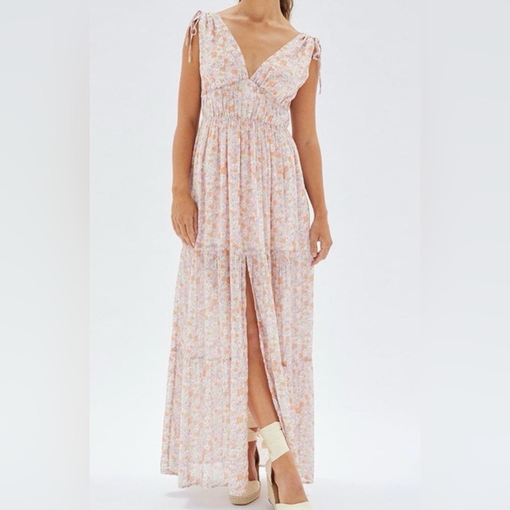 MINKPINK Floral V-Neck Maxi Dress in Pink and Orange